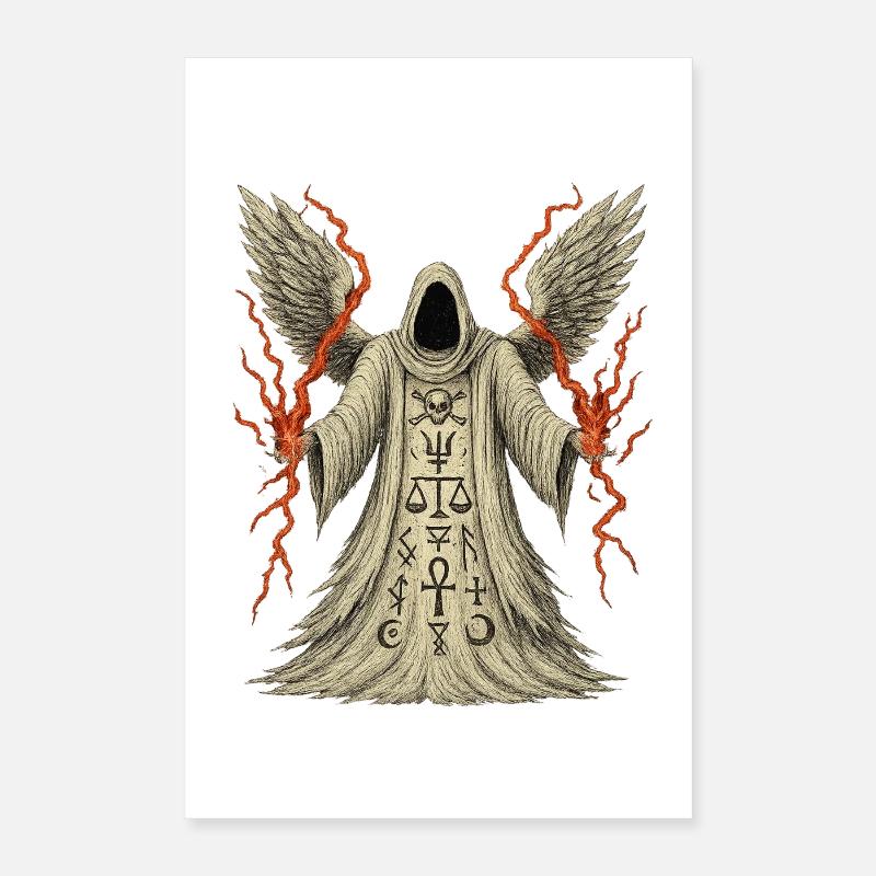 Sinistre à capuche avec ailes et runes Poster 40 x 60 cm
