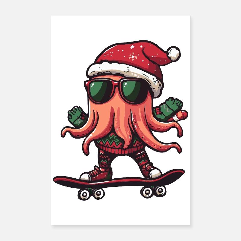 Méduse Noël drôle Poster 40 x 60 cm