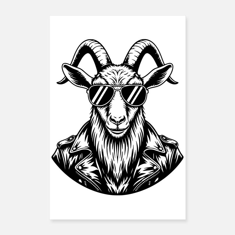 Cool billy goat with sunglasses – Line Art Poster 16" x 24" (40x60 cm)