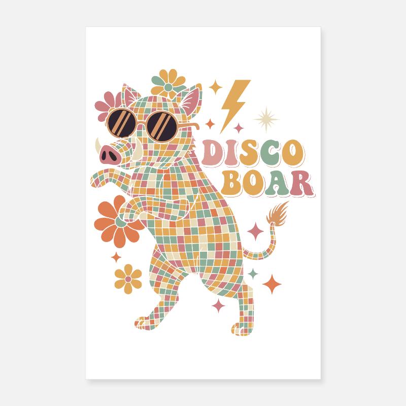 Techno Disco Wildschwein Discokugel Party Lustig Poster 40x60 cm