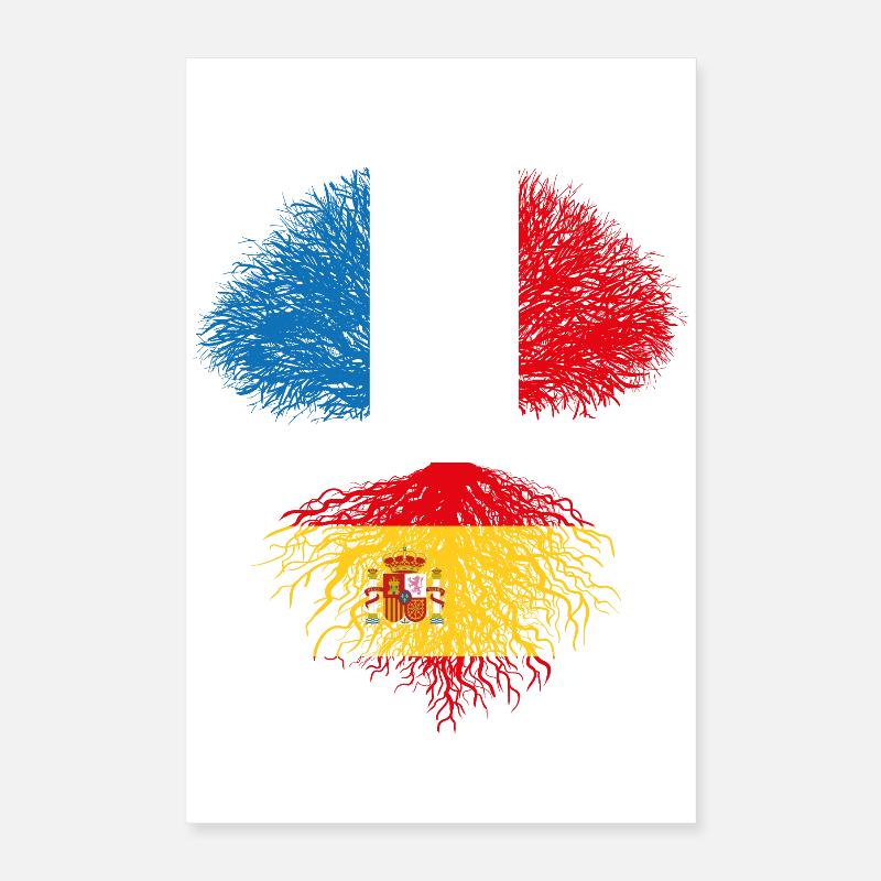 Baum Frankreich Spanien Spanische Wurzeln Flaggen Poster 40x60 cm