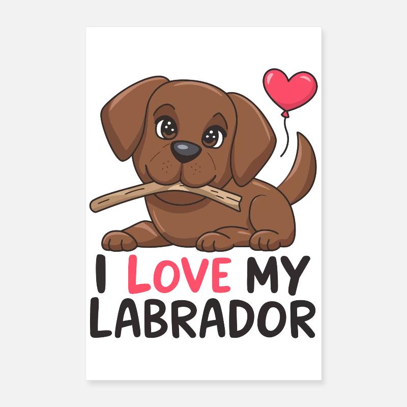Adorable chiot labrador avec ballon coeur Poster 40 x 60 cm