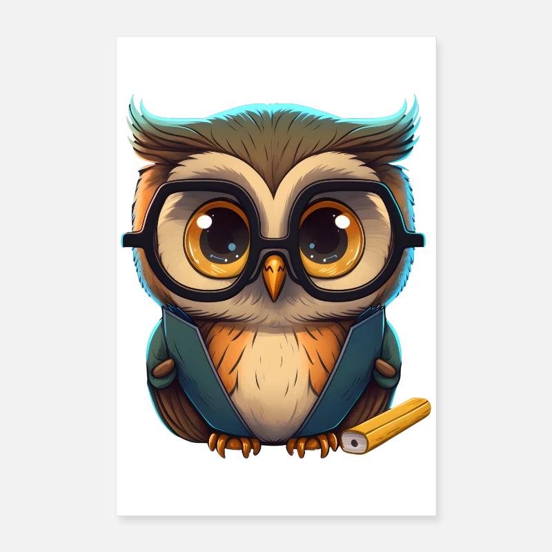 Schlaue Eule mit Brille Poster 40x60 cm
