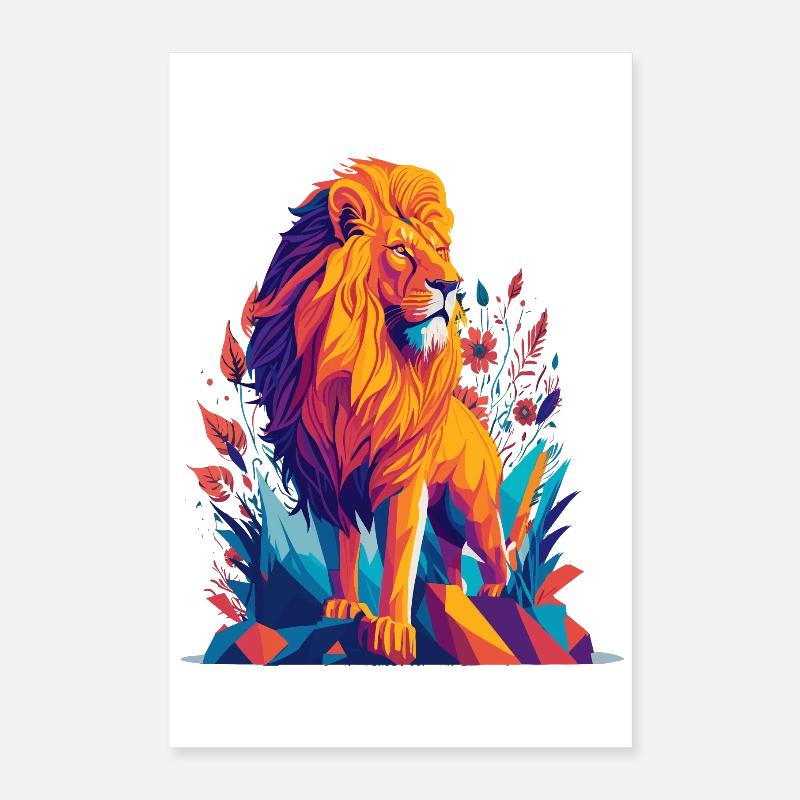 Polygone du Lion - Illustration animale colorée Poster 40 x 60 cm