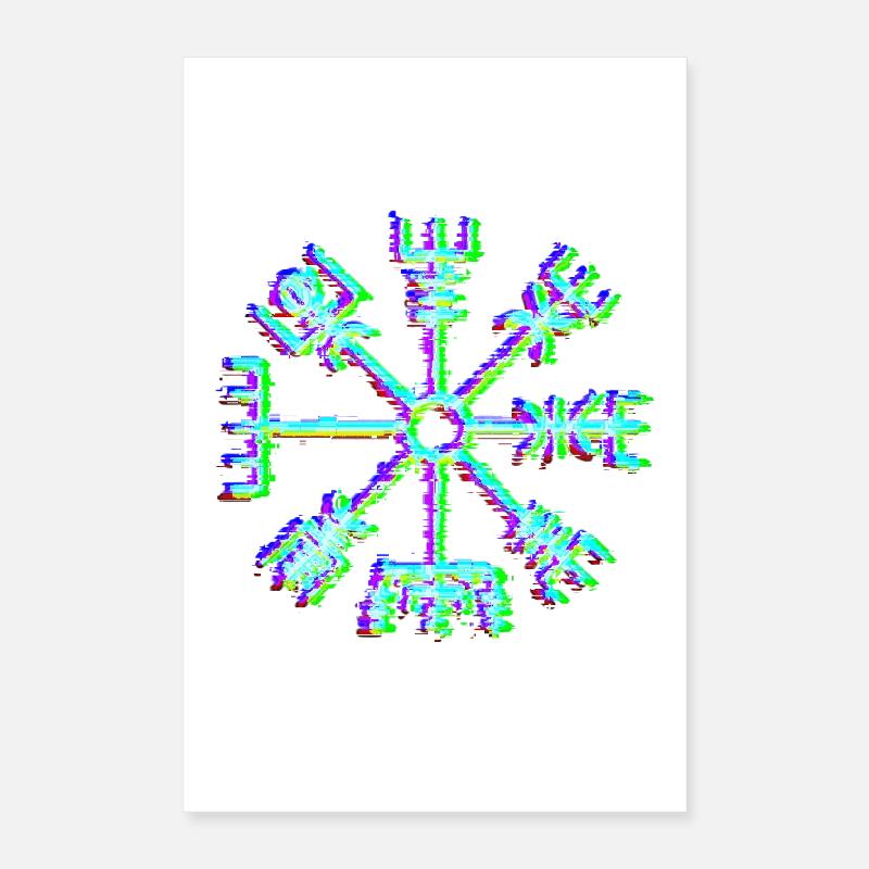 Vegvisir Rune – Neon Glitch Viking Compass Symbol Poster 40x60 cm