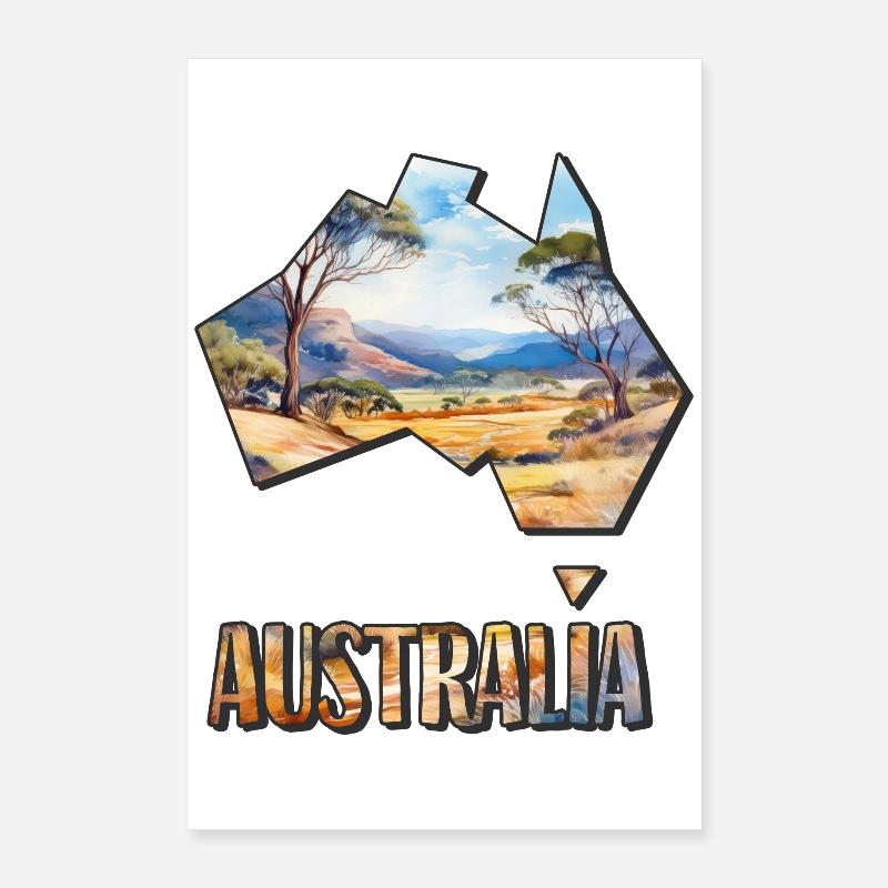 Carte à l’aquarelle Australie Poster 40 x 60 cm