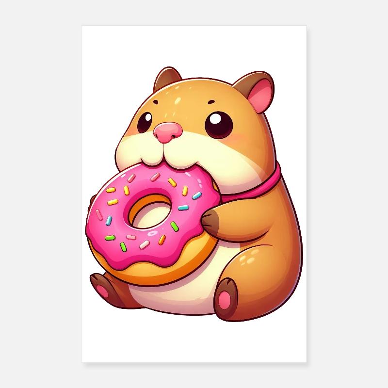 Capybara mignon avec beignet Dessert de collation mignon Poster 40 x 60 cm