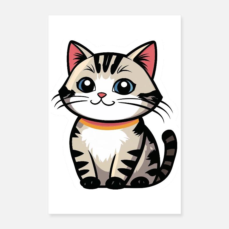 Logo du chat kawaï avec collier Poster 40 x 60 cm