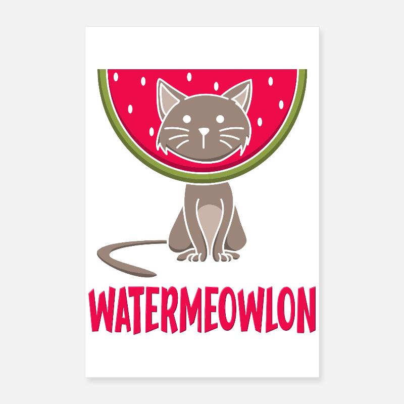 Graphique drôle de Watermeowlon Chat Jeu de mots Fruit Poster 40 x 60 cm