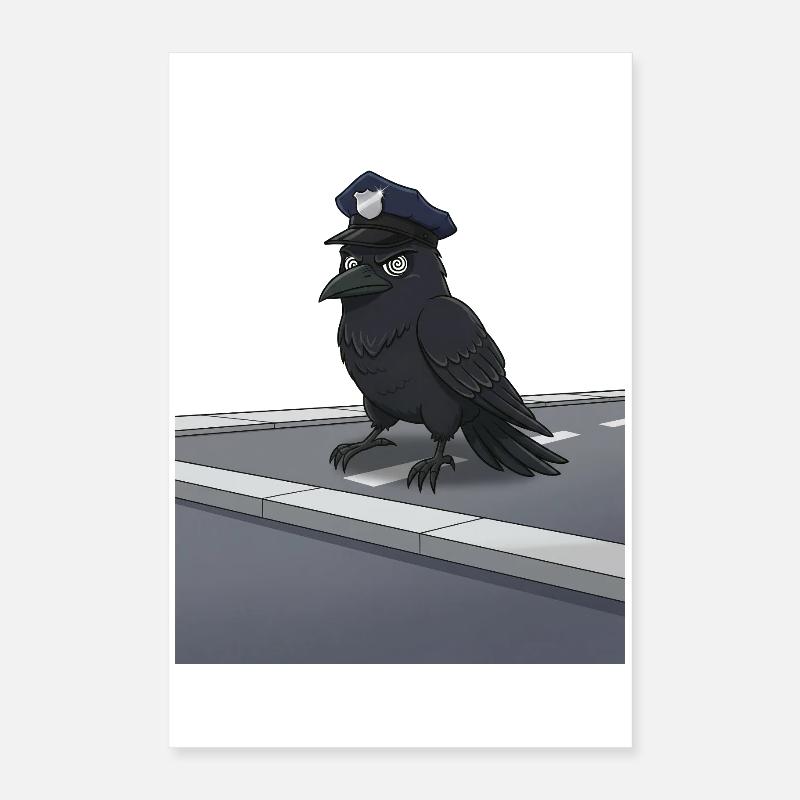 Raven en policier dans la rue Poster 40 x 60 cm