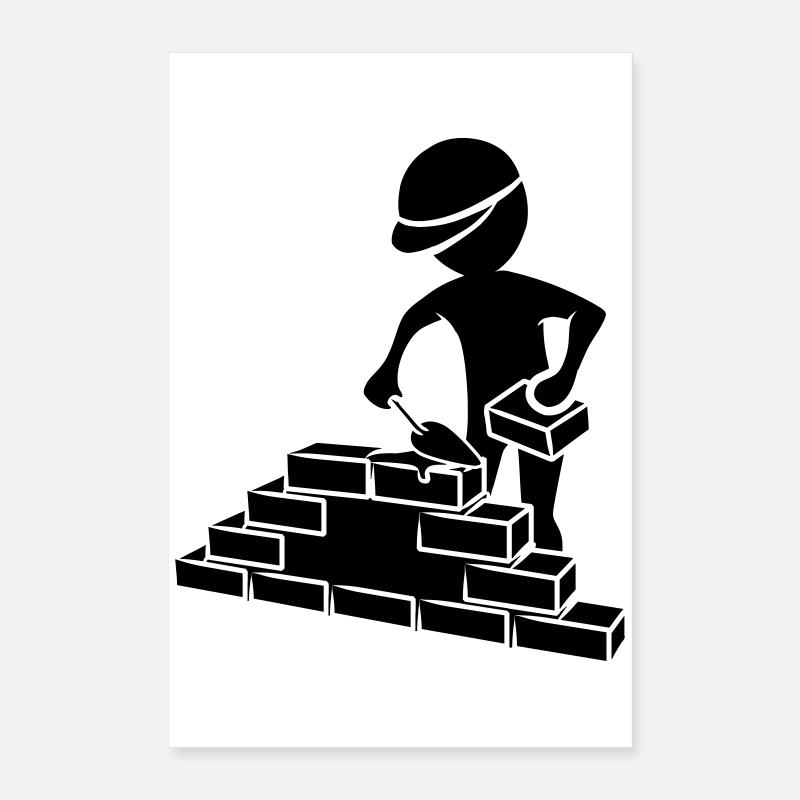Bauarbeiter mit Maurerkelle, Mörtel und Mauer Poster 40x60 cm