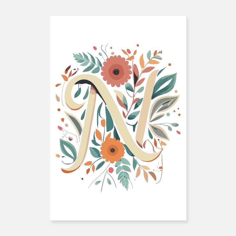 N typographie florale Poster 40 x 60 cm