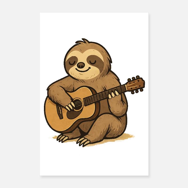 The relaxed sloth with a guitar Poster 16" x 24" (40x60 cm)