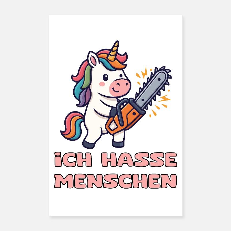 Licorne avec tronçonneuse et humour Poster 40 x 60 cm