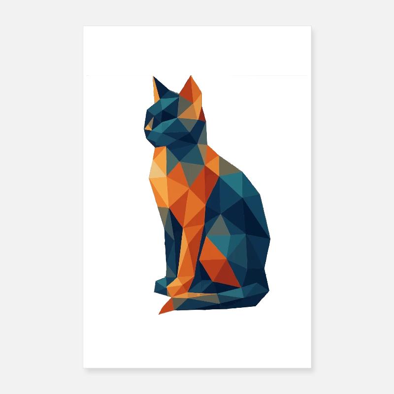 Geometric Polygon Cat BlueOrange Poster 16" x 24" (40x60 cm)