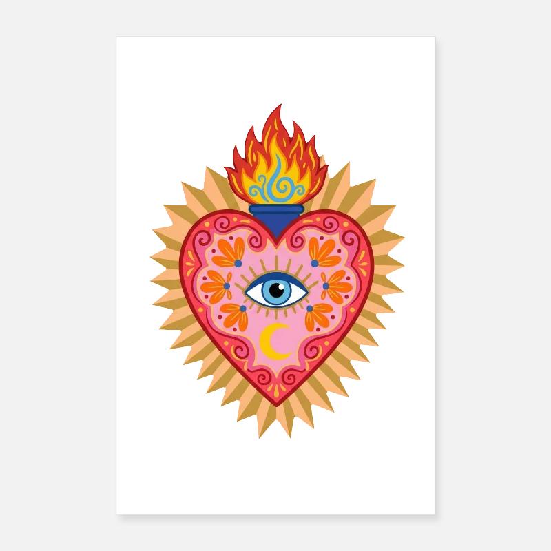 Cœur Sacré Mexicain Ex-Voto Mystique avec Œil Cent Poster 40 x 60 cm