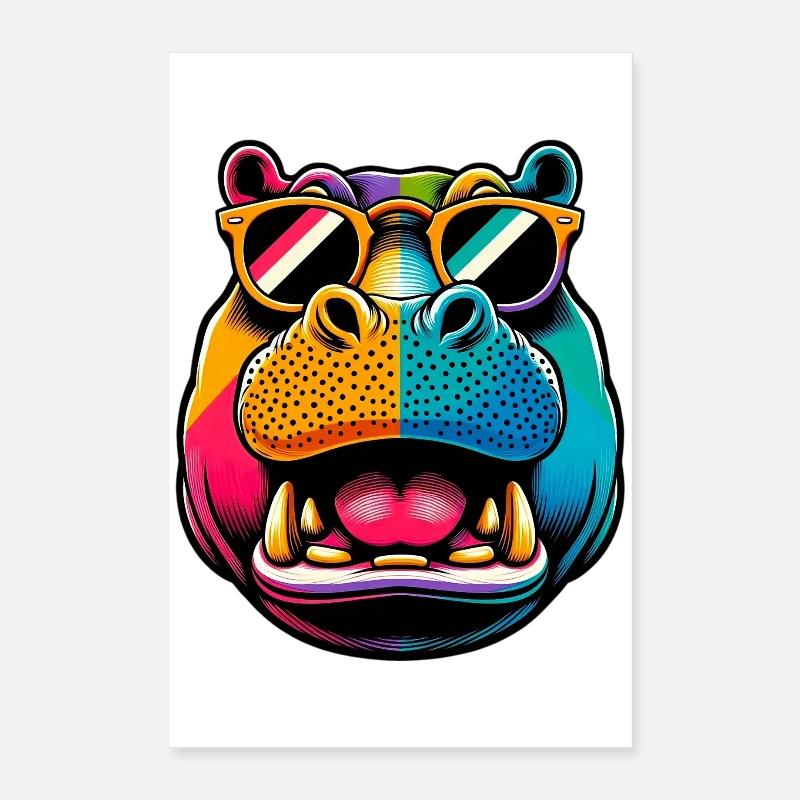Nilpferd mit Sonnenbrille Poster 40x60 cm