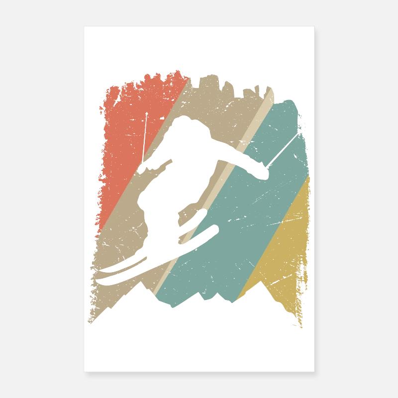 Silhouette de snowboard rétro sur rayures pastel Poster 40 x 60 cm
