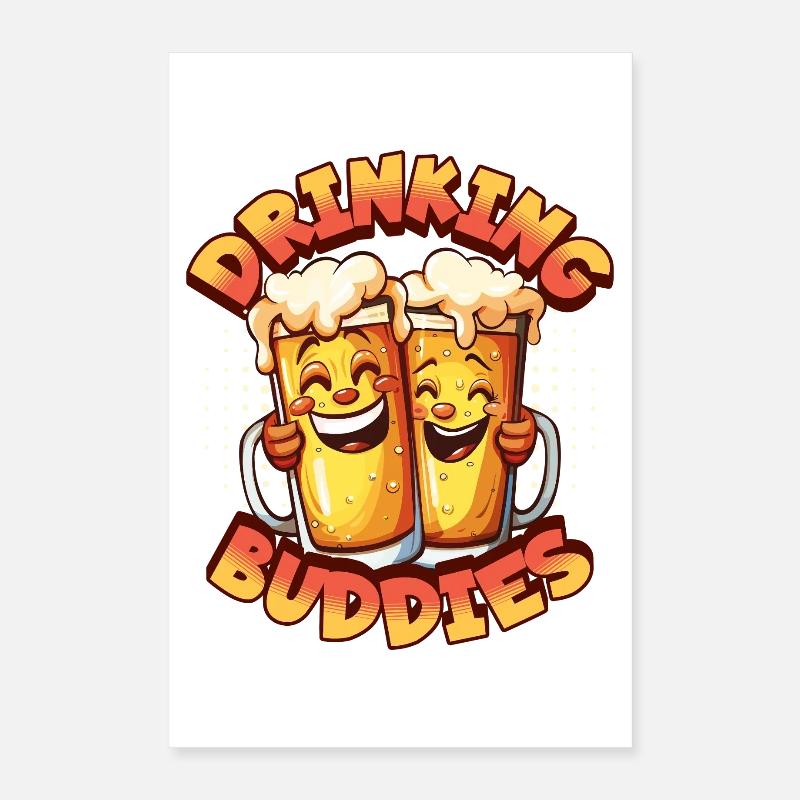 Beer Drinking Buddies Partnerlook Beer Mugs Funny Poster 16" x 24" (40x60 cm)