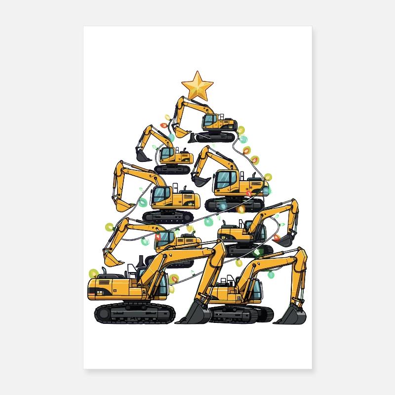 Funny Excavator Christmas Tree Gift Poster 16" x 24" (40x60 cm)