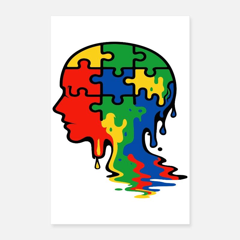 Illustration de tête de puzzle de sensibilisation à l’autisme Poster 40 x 60 cm