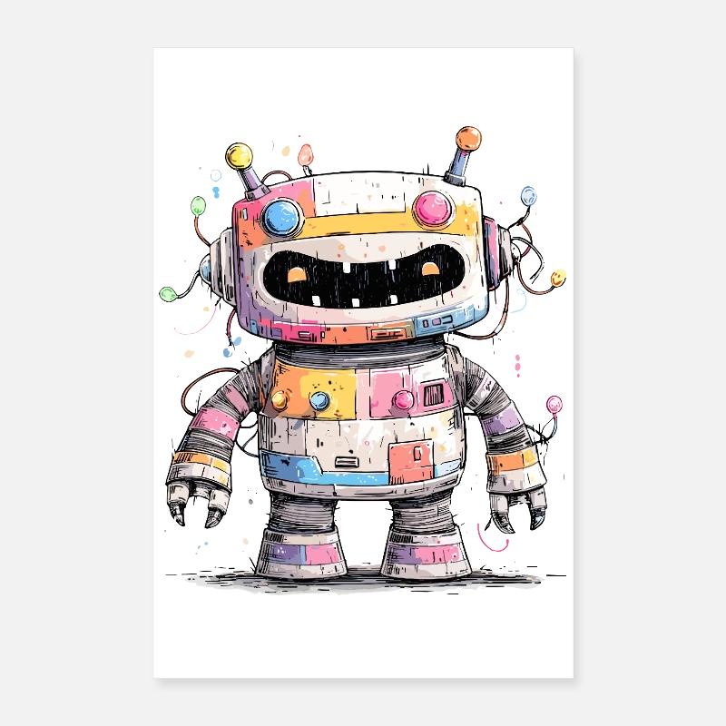 Robot coloré avec des éclaboussures de peinture Poster 40 x 60 cm