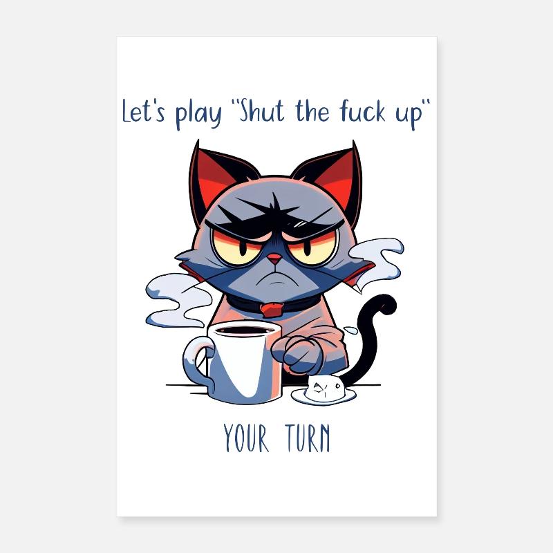Grim Cat Coffee Sarcasm Saying Poster 16" x 24" (40x60 cm)