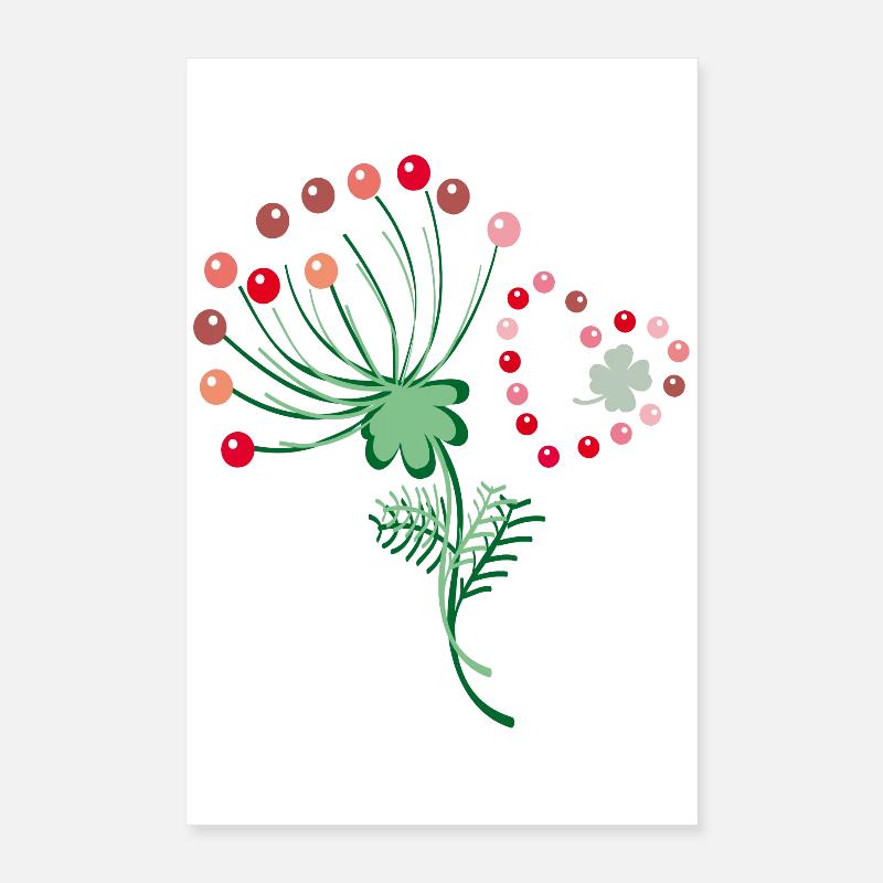 Fleur avec coeur et trèfle Poster 40 x 60 cm