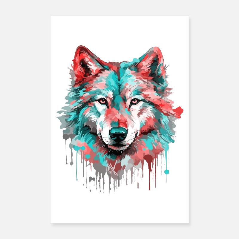 Wolf Wolf Head Predator Forest Nature Wilderness Colorful Poster 16" x 24" (40x60 cm)