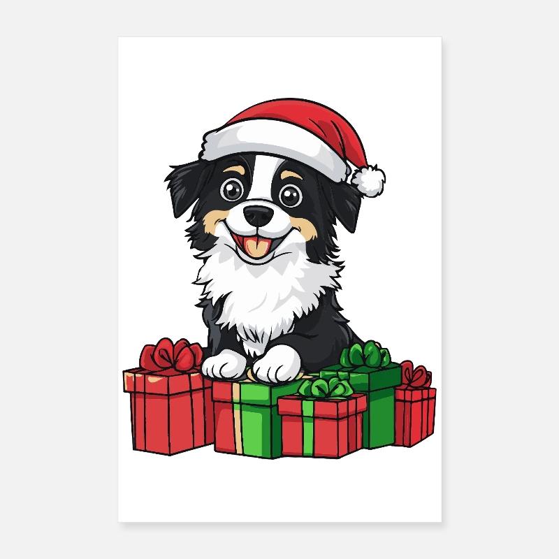 Border Collie chien Cadeaux de Noël Poster 40 x 60 cm