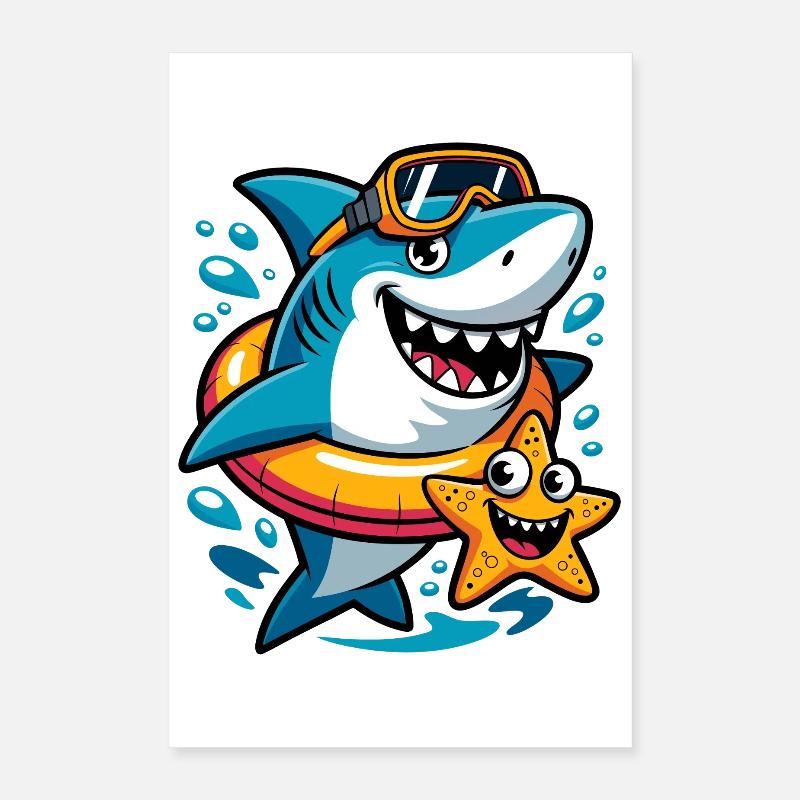 Requin drôle avec une étoile de mer Poster 40 x 60 cm