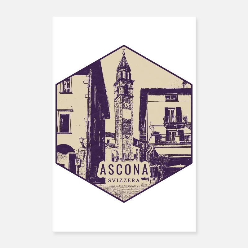 Ascona Clock Tower Vintage Badge Poster 16" x 24" (40x60 cm)