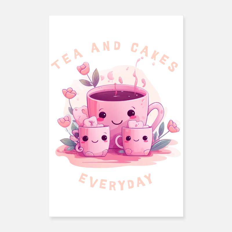 Tea and Cakes Süßes Tee T-Shirt Kawaii Geschenk Poster 40x60 cm