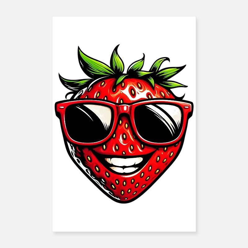 Fraise avec lunettes de soleil Poster 40 x 60 cm