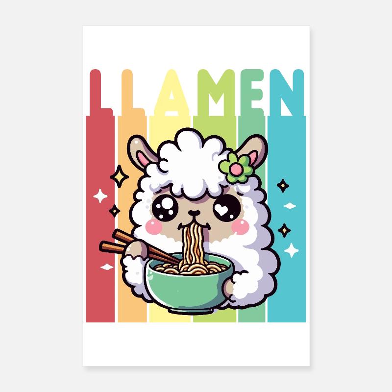 Rainbow Ramen Llama Poster 16" x 24" (40x60 cm)