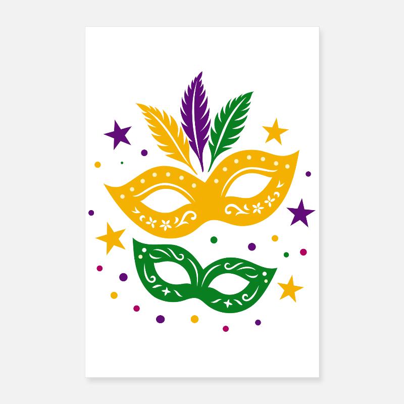 Masques de carnaval avec étoiles et plumes colorées Poster 40 x 60 cm