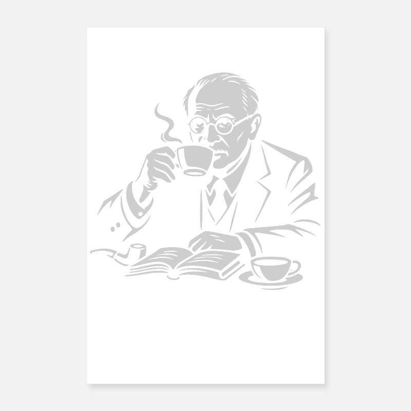Carl Gustav Jung trinkt einen Kaffeeportarit Poster 40x60 cm