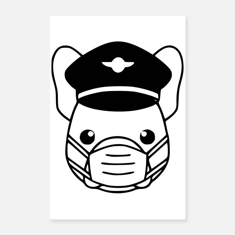 Frenchie Pilot Maske Schwarz Poster 40x60 cm