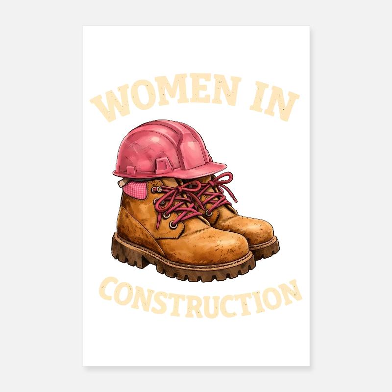 Women in Construction Work Boots and Construction Helmet Poster 16" x 24" (40x60 cm)