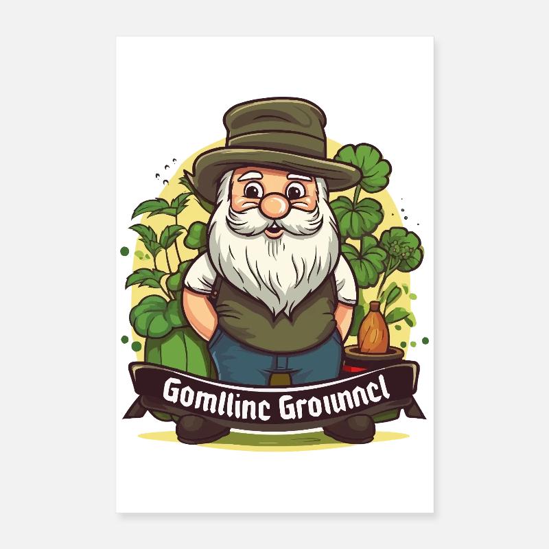 Garten-Gnom mit Glücksklee Poster 40x60 cm