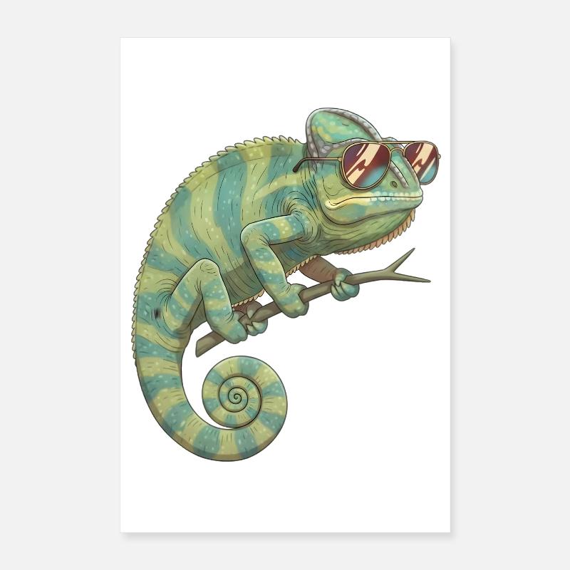 Caméléon avec des lunettes de soleil Poster 40 x 60 cm