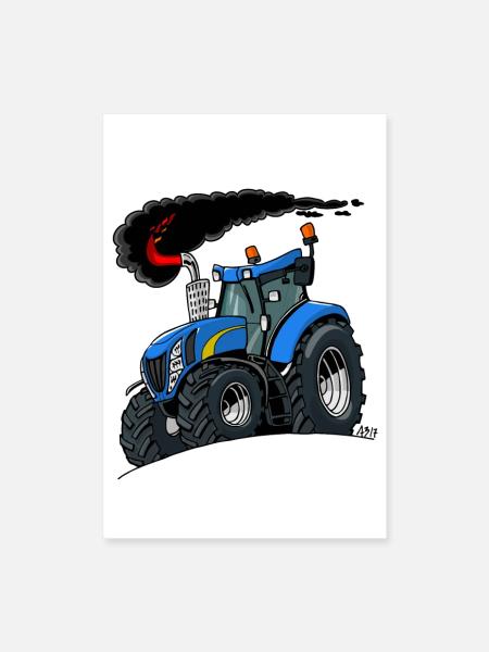 Blauer Traktor - Poster 40x60 cm - Weiß
