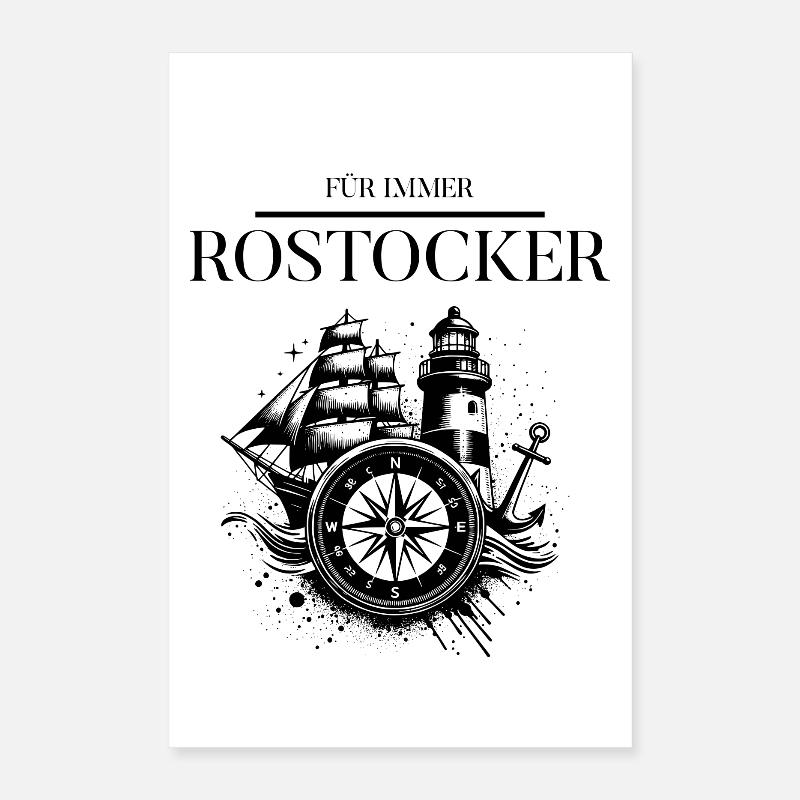 Für immer Rostocker Mit Leuchtturm und Kompass Poster 40x60 cm