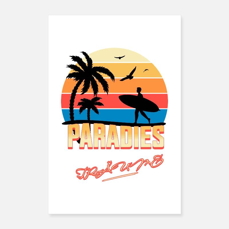 Plage vacances coucher de soleil illustration Poster 40 x 60 cm