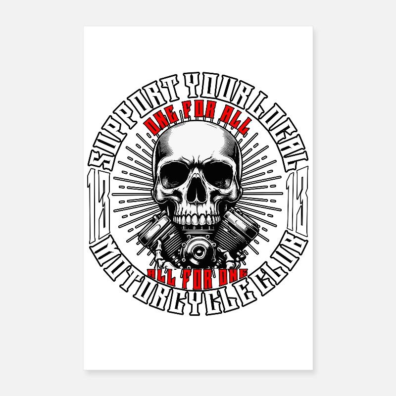 Biker Chopper Motorcyclist Skull with Motor Poster 16" x 24" (40x60 cm)