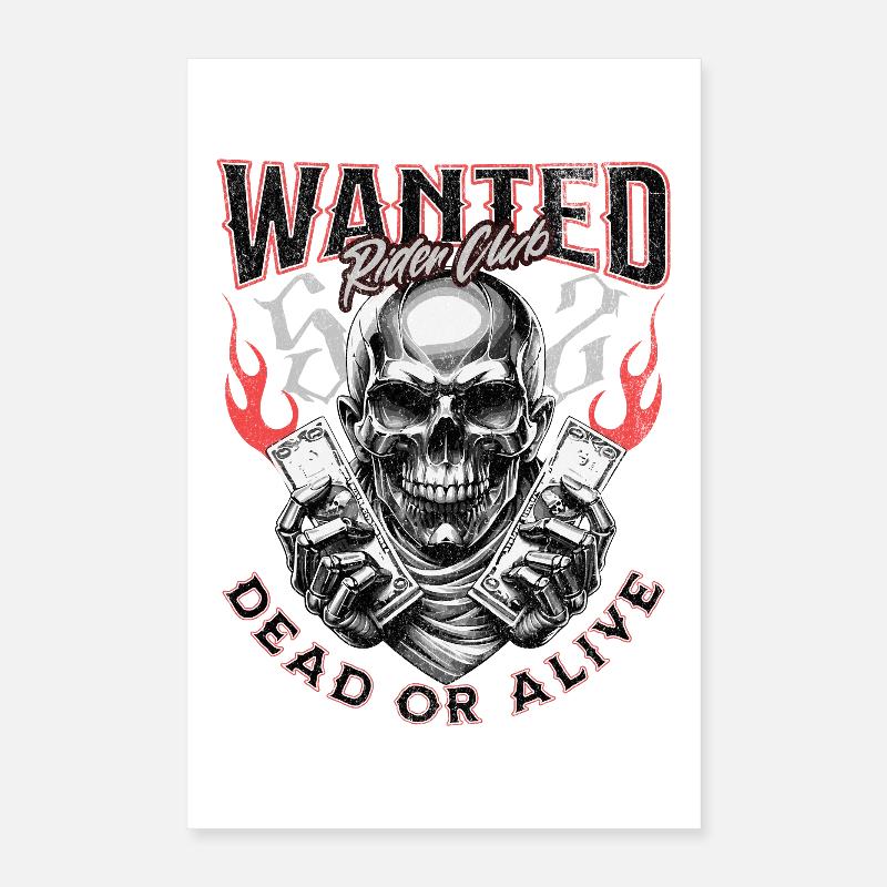 Wanted Biker Skull Dead or Alive Motorcycle Chopper Poster 16" x 24" (40x60 cm)