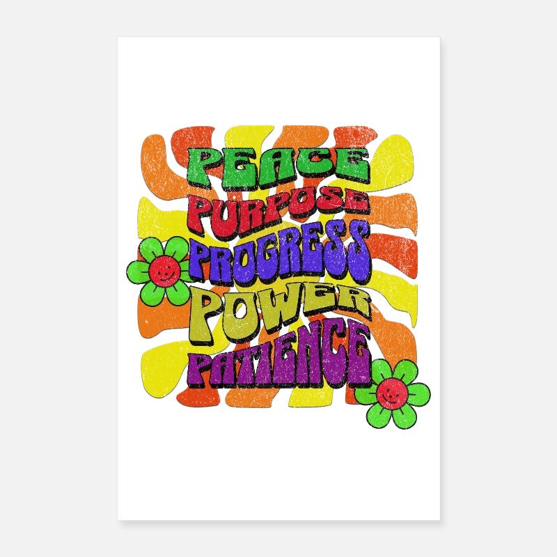 Peace Purpose Progress Power Patience Retro Design Poster 16" x 24" (40x60 cm)