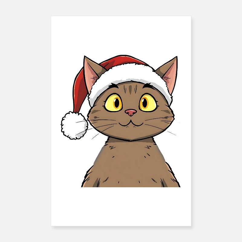 Chat de Noël mignon dans un style dessin animé mignon Poster 40 x 60 cm