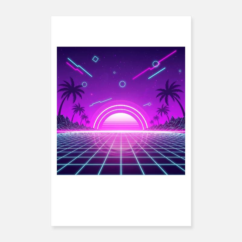Neon Retro Sunset Grid Poster 40x60 cm