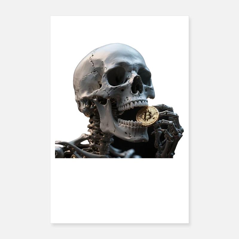 Realistic Skeleton Skull with Bitcoin Coin Poster 16" x 24" (40x60 cm)